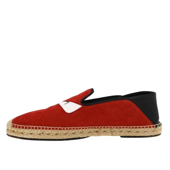 Fendi Monster Bug Eye Espadrilles Red Suede Leather Size 12 US New